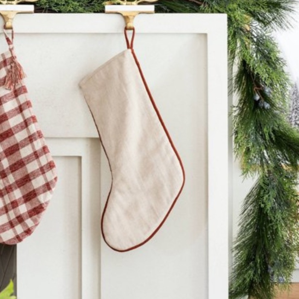 Studio McGee Beige/Deep Red Christmas Stocking